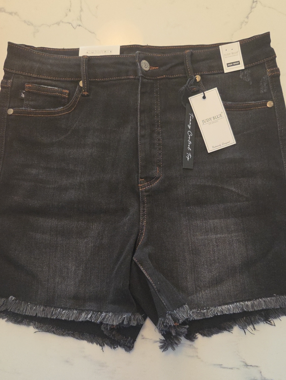 Judy Blue Washed Black High-Rise Frayed Hem Denim Shorts